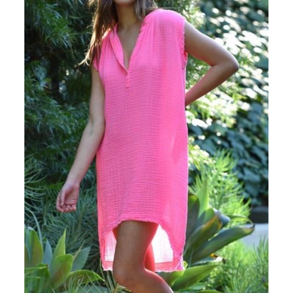 9seed Fez Caftan Resort Tunic Dress Women M/L Pink Gauze Boho Coverup Flaw